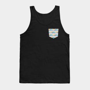 Pocket - Gradient Watercolor Lines Blue Tank Top